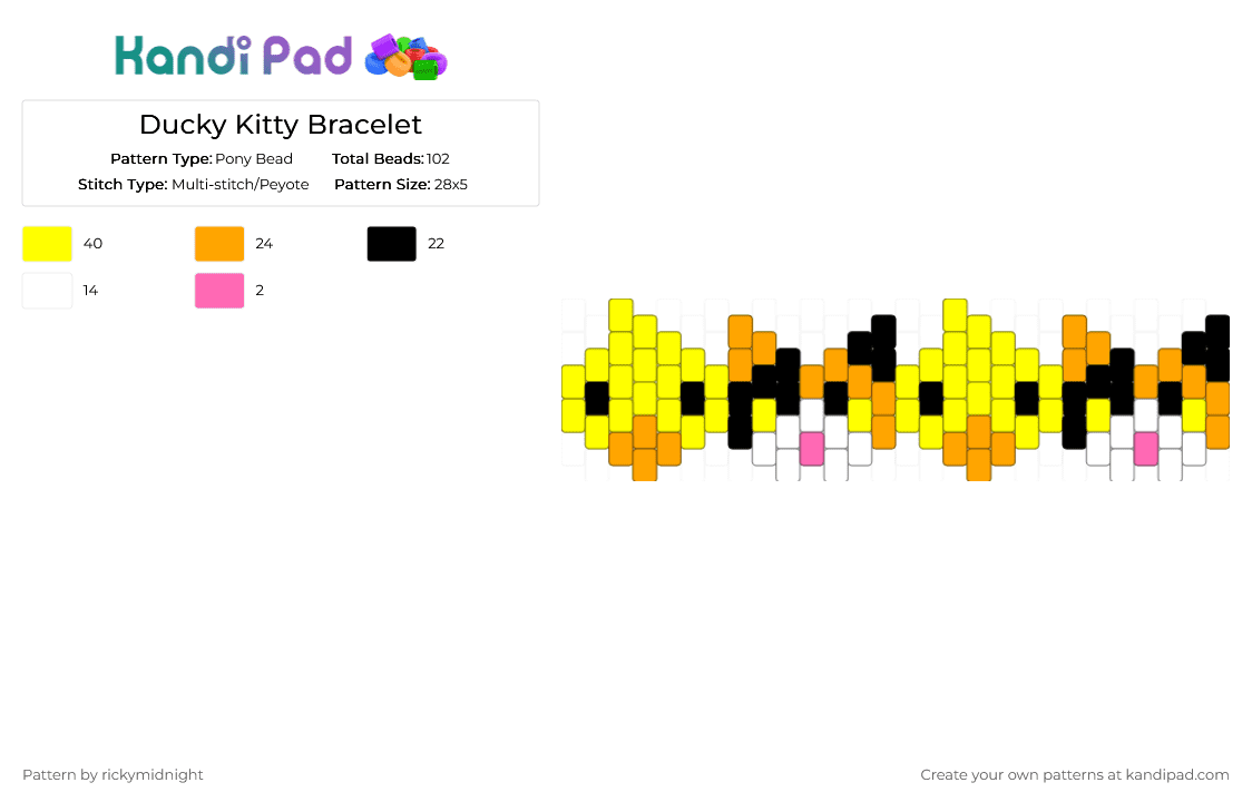 Ducky Kitty Bracelet - Pony Bead Pattern by rickymidnight on Kandi Pad - yellow,orange