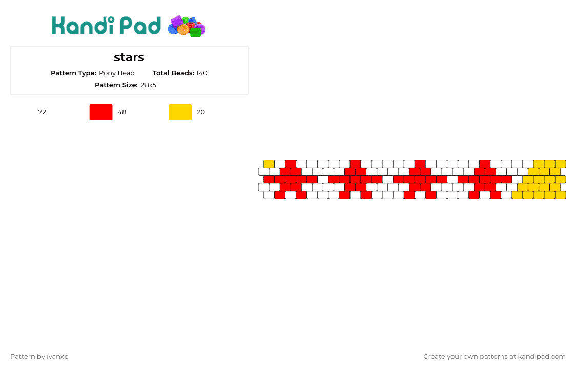 stars - Pony Bead Pattern by ivanxp on Kandi Pad - stars,simple,cuff,red,white,yellow