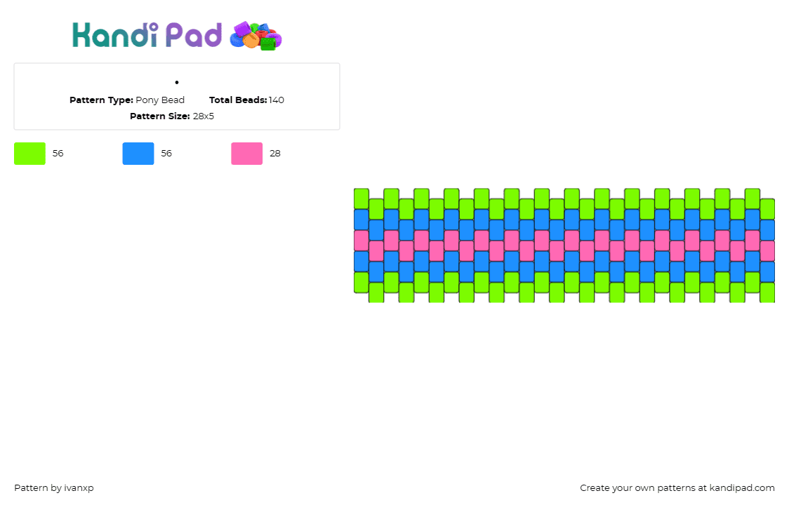 . - Pony Bead Pattern by ivanxp on Kandi Pad - neon,horizontal,stripes,cuff,green,blue,pink,colorful