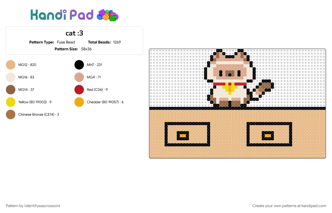 cat :3 - Fuse Bead Pattern by iidentifyasacrossoint on Kandi Pad - beige