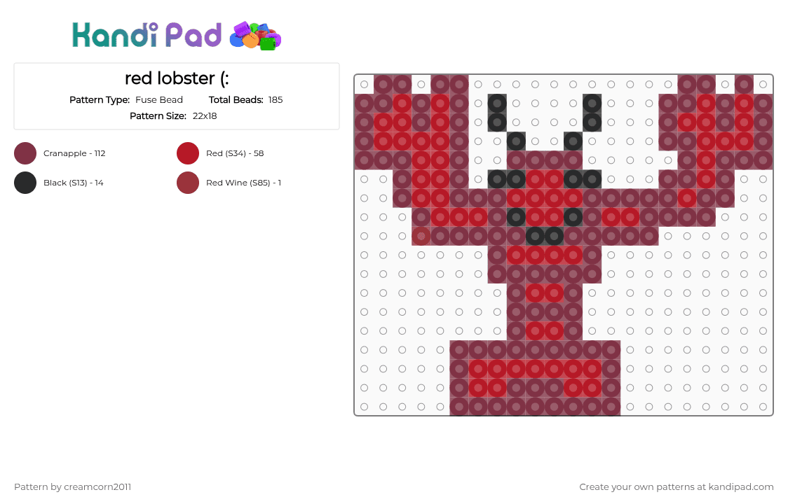 red lobster (: - Fuse Bead Pattern by creamcorn2011 on Kandi Pad - brown,red,smile,lobster,good,kandi
