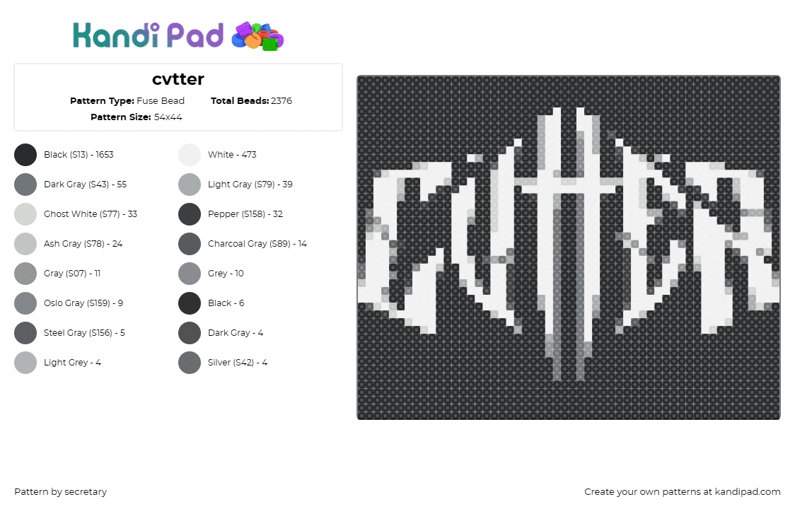 cvtter - Fuse Bead Pattern by secretary on Kandi Pad - cvtter,dj,logo,edm,music,sharp,white,black