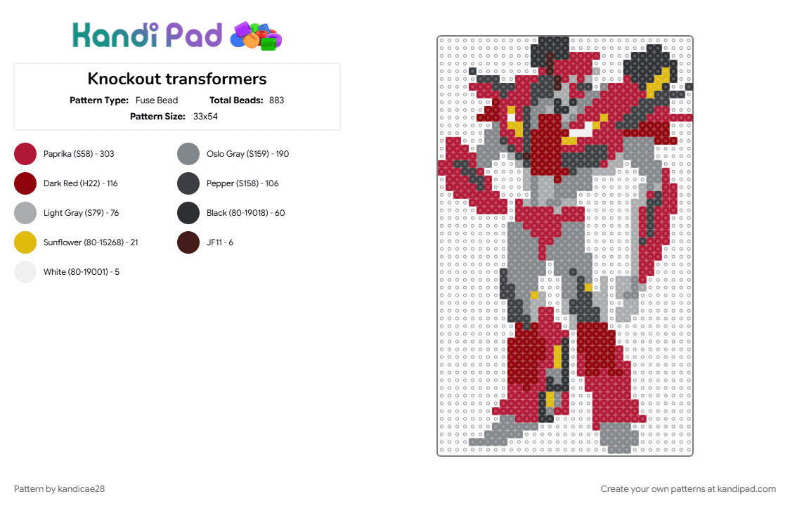 Knockout transformers - Fuse Bead Pattern by kandicae28 on Kandi Pad - gray, knockout, red, transformers