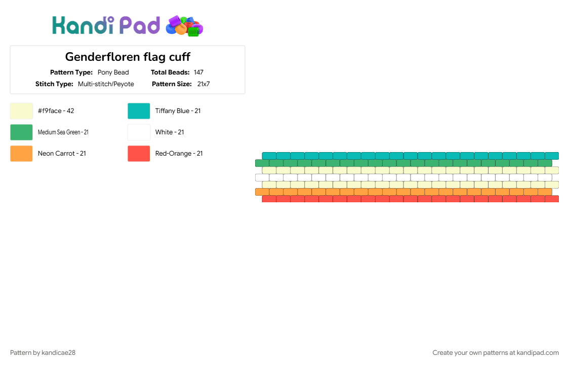 Genderfloren flag cuff - Pony Bead Pattern by kandicae28 on Kandi Pad - genderfloren, lgbtq, lgbtq2ia, lgbtqia, pride, queer, yellow