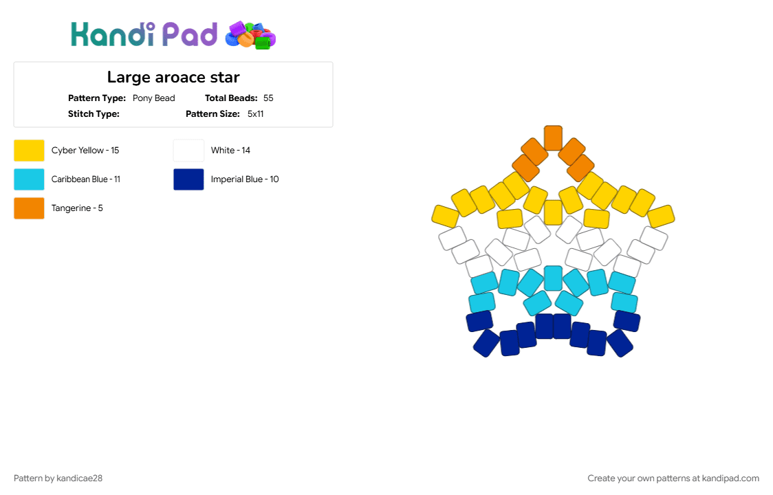 Large aroace star - Pony Bead Pattern by kandicae28 on Kandi Pad - ace, aro, aroace, aroace pride, aroacespec, aromantic, aromantic asexual, asexual, light blue, purple, yellow