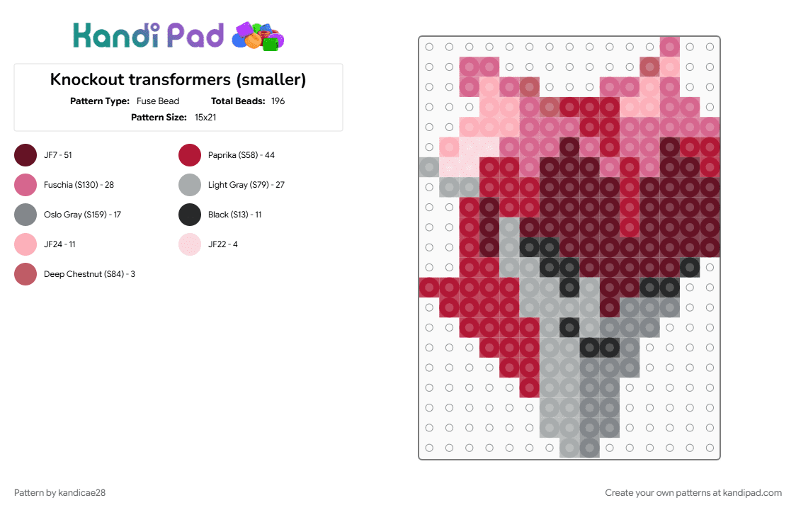 Knockout transformers (smaller) - Fuse Bead Pattern by kandicae28 on Kandi Pad - brown, gray, knockout, red, transformers