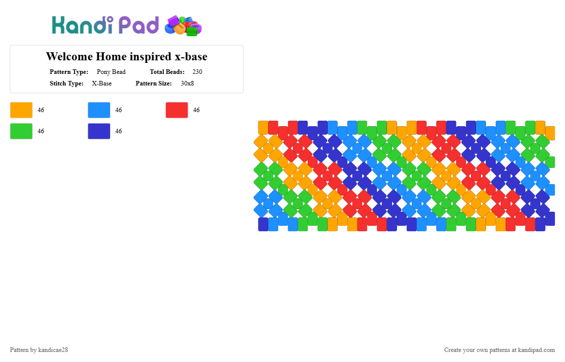 Welcome Home inspired x-base - Pony Bead Pattern by kandicae28 on Kandi Pad - colorful, green, light blue, rainbow, welcome home, welcome home arg, xbase