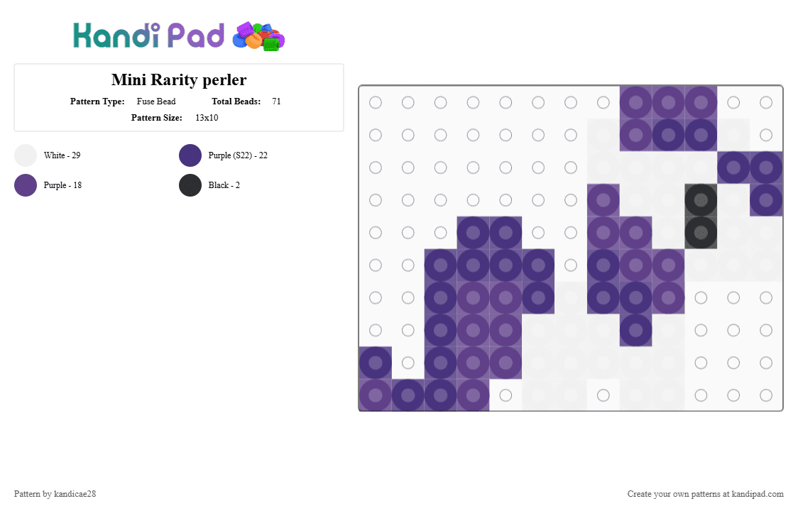 Mini Rarity perler - Fuse Bead Pattern by kandicae28 on Kandi Pad - mlp, my little pony, perler, purple, rarity, white