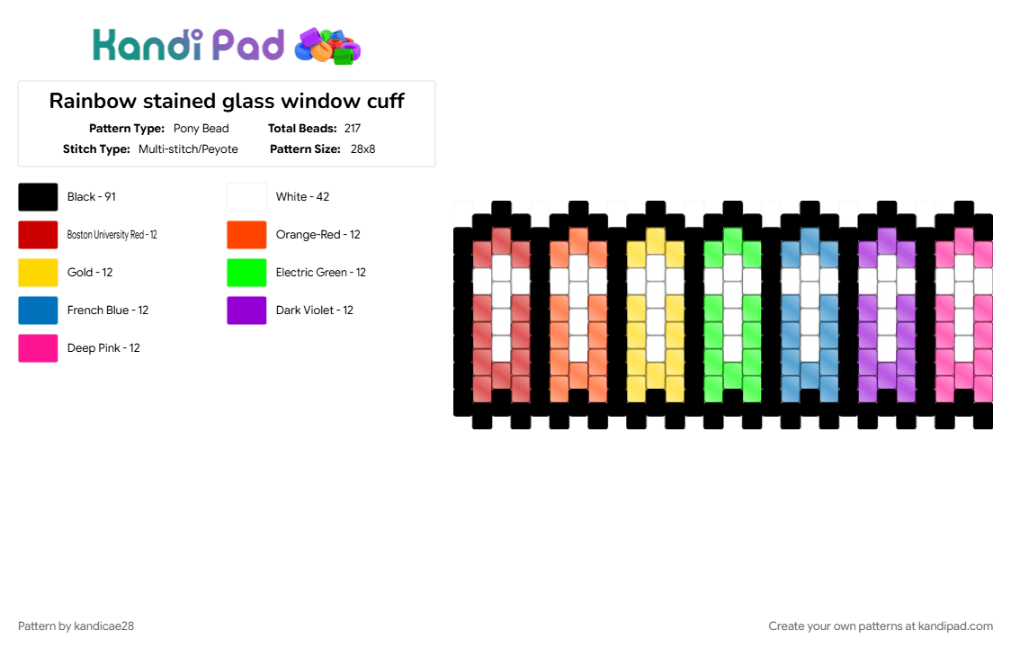 Rainbow stained glass window cuff - Pony Bead Pattern by kandicae28 on Kandi Pad - black, cathedral, colorful, pride, rainbow, red, stained glass
