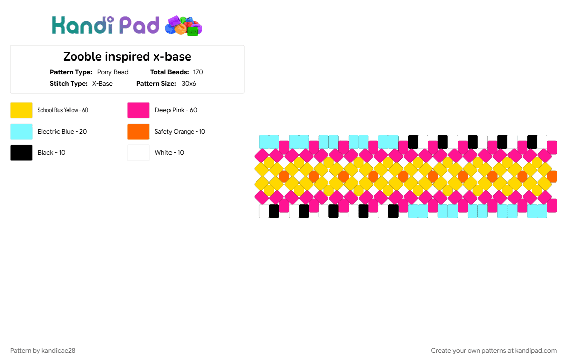 Zooble inspired x-base - Pony Bead Pattern by kandicae28 on Kandi Pad - pink, tadc, the amazing digital circus, xbase, yellow, zooble, zooble tadc