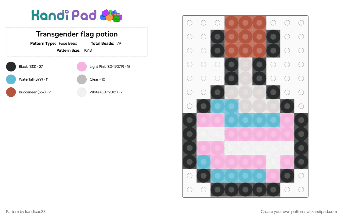 Transgender flag potion - Fuse Bead Pattern by kandicae28 on Kandi Pad - cotdpotions, light blue, pink, pride, trans, trans flag, trans pride, transgender, transgender flag, transgender pride
