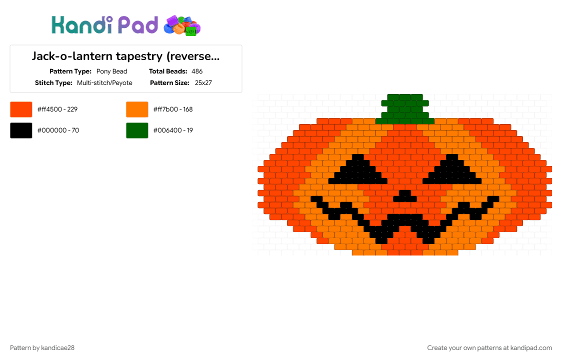 Jack-o-lantern tapestry (reversed color stripes) - Pony Bead Pattern by kandicae28 on Kandi Pad - jackolantern, kandi bag, kandi purse, kandi tapestry, orange, pumpkin, red