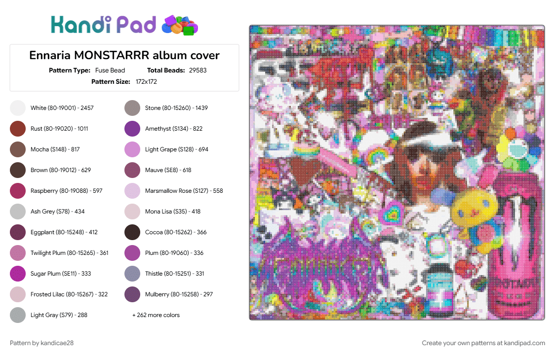 Ennaria MONSTARRR album cover - Fuse Bead Pattern by kandicae28 on Kandi Pad - album cover, ennaria, hyperpop, if you make this youre insane, monstarrr, music