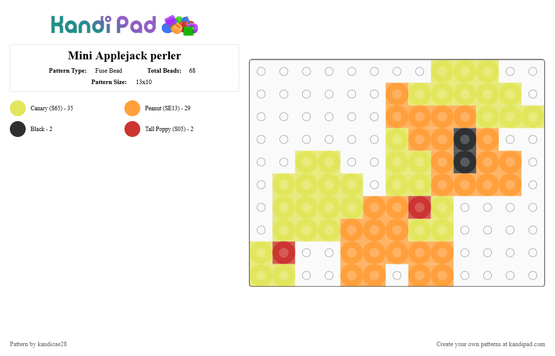 Mini Applejack perler - Fuse Bead Pattern by kandicae28 on Kandi Pad - applejack, mlp, my little pony, orange, perler, yellow