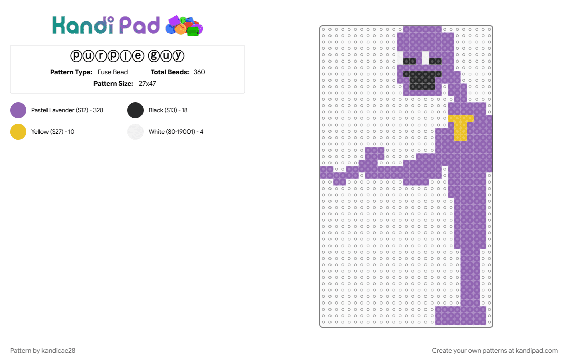 ⓟⓤⓡⓟⓛⓔ ⓖⓤⓨ - Fuse Bead Pattern by kandicae28 on Kandi Pad - afton, afton family, five nights at freddys, fnaf, michael afton, pink, purple guy