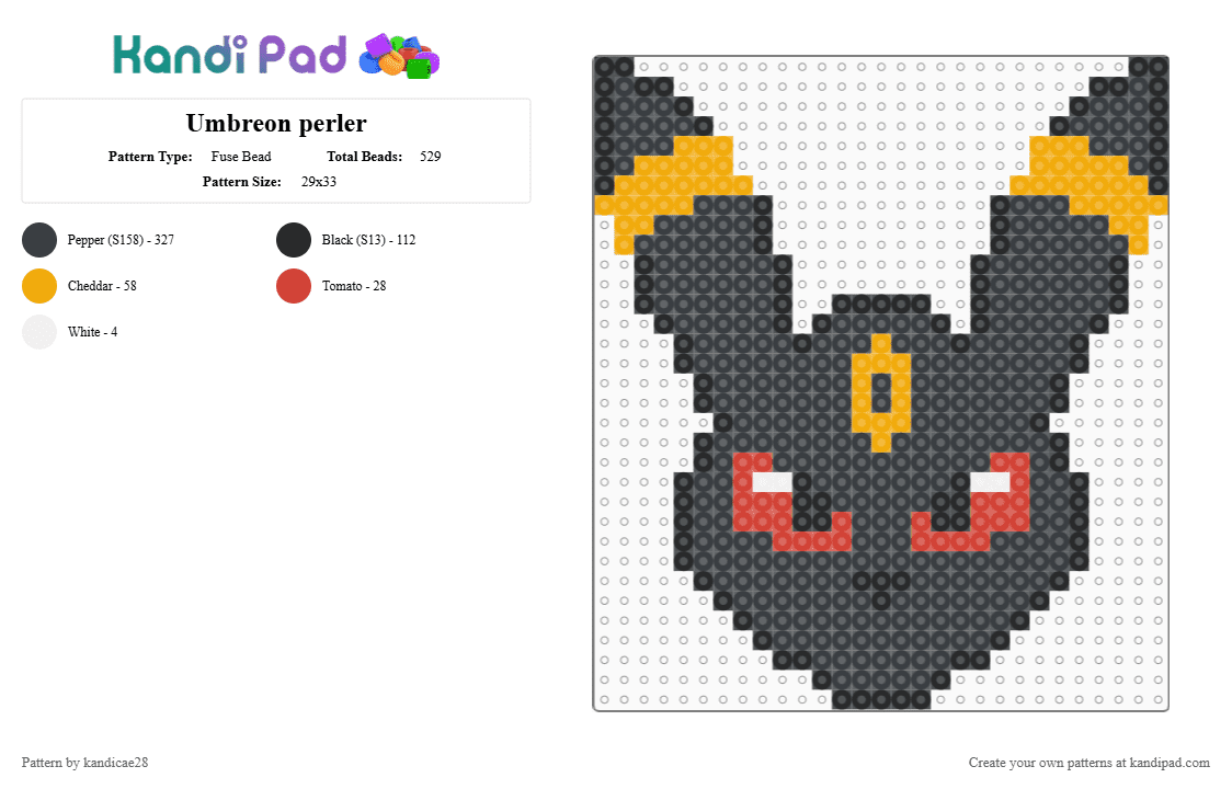 Umbreon perler - Fuse Bead Pattern by kandicae28 on Kandi Pad - black,orange,red,umbreon,pokemon,perler,pokemonperler,eeveelution
