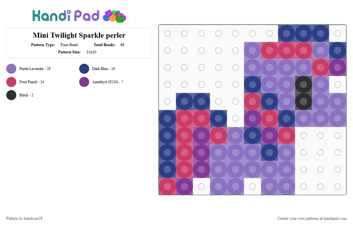 Mini Twilight Sparkle perler - Fuse Bead Pattern by kandicae28 on Kandi Pad - blue, mlp, my little pony, perler, pink, twilight sparkle
