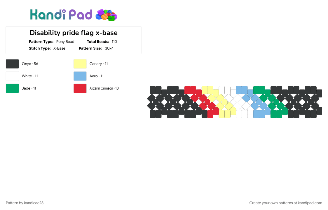 Disability pride flag x-base - Pony Bead Pattern by kandicae28 on Kandi Pad - awareness, black, disability, disability awareness, disability pride, disability pride flag, disabled, green, light blue, pride, yellow