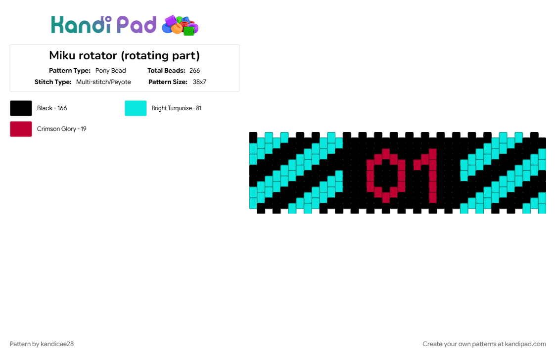 Miku rotator (rotating part) - Pony Bead Pattern by kandicae28 on Kandi Pad - black, hatsune miku, light blue, miku, miku miku oo ee oo, vocaloid