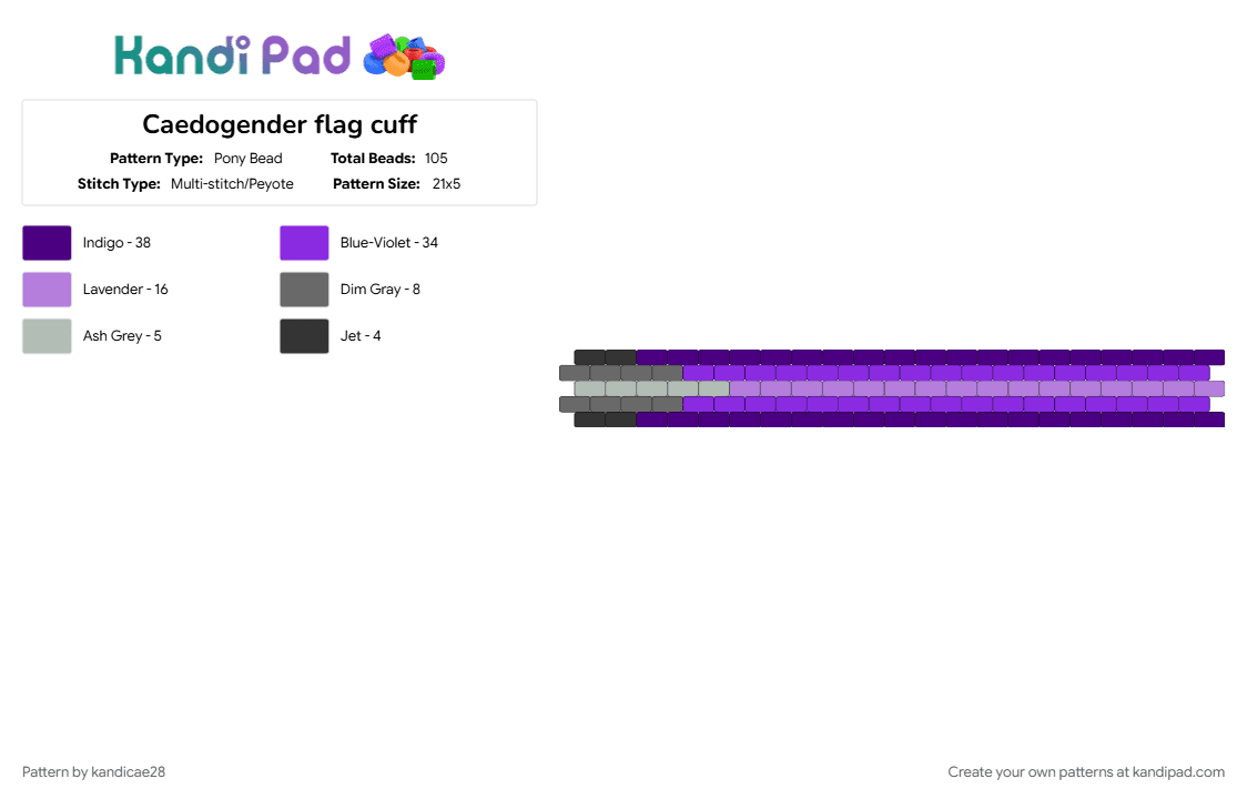 Caedogender flag cuff - Pony Bead Pattern by kandicae28 on Kandi Pad - caedogender, lgbtqia, pride, purple, trauma, trauma awareness, trauma survivor