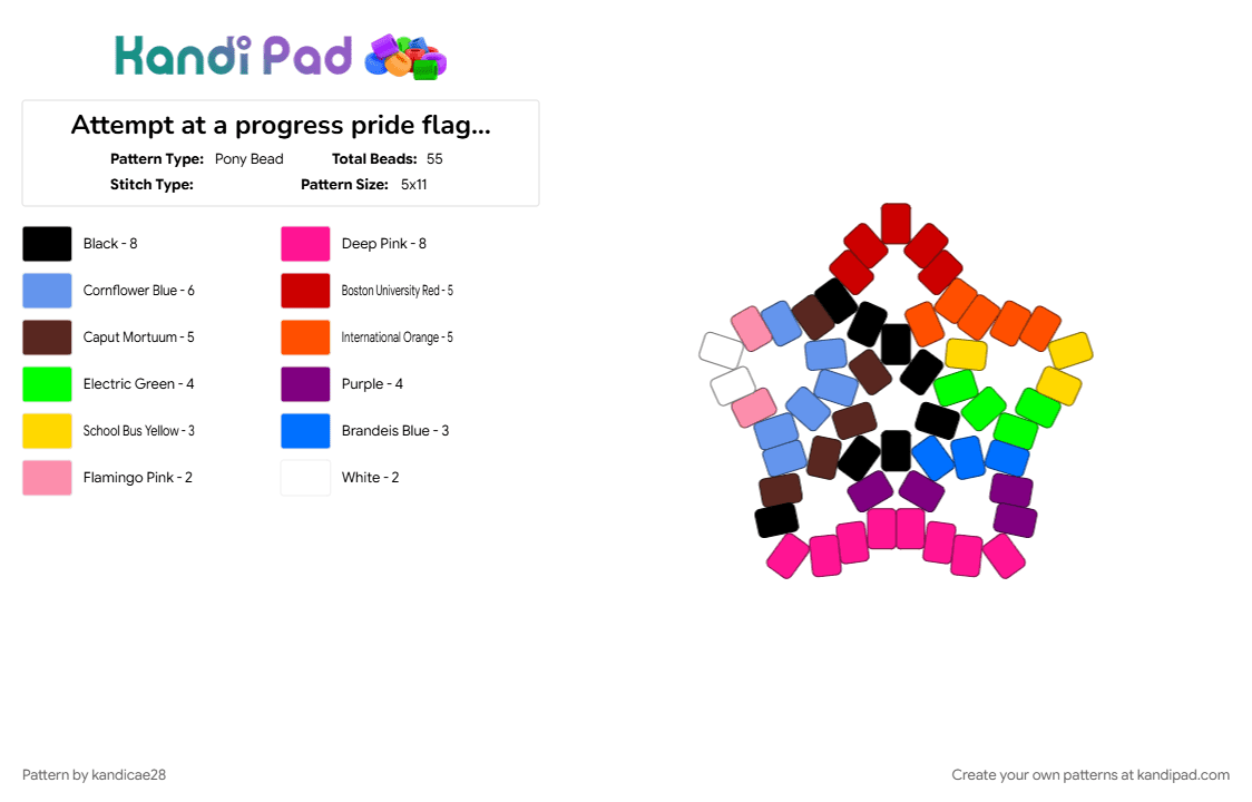 Attempt at a progress pride flag star - Pony Bead Pattern by kandicae28 on Kandi Pad - brown, colorful, orange, pink