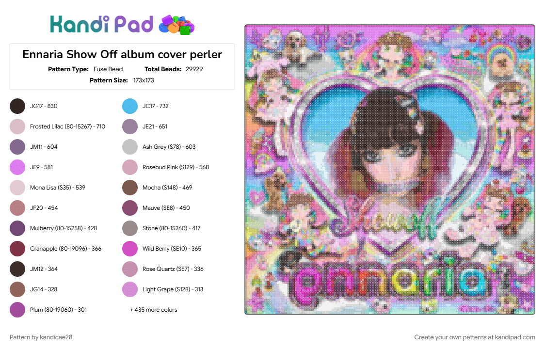 Ennaria Show Off album cover perler - Fuse Bead Pattern by kandicae28 on Kandi Pad - album cover, ennaria, music, show off, singer