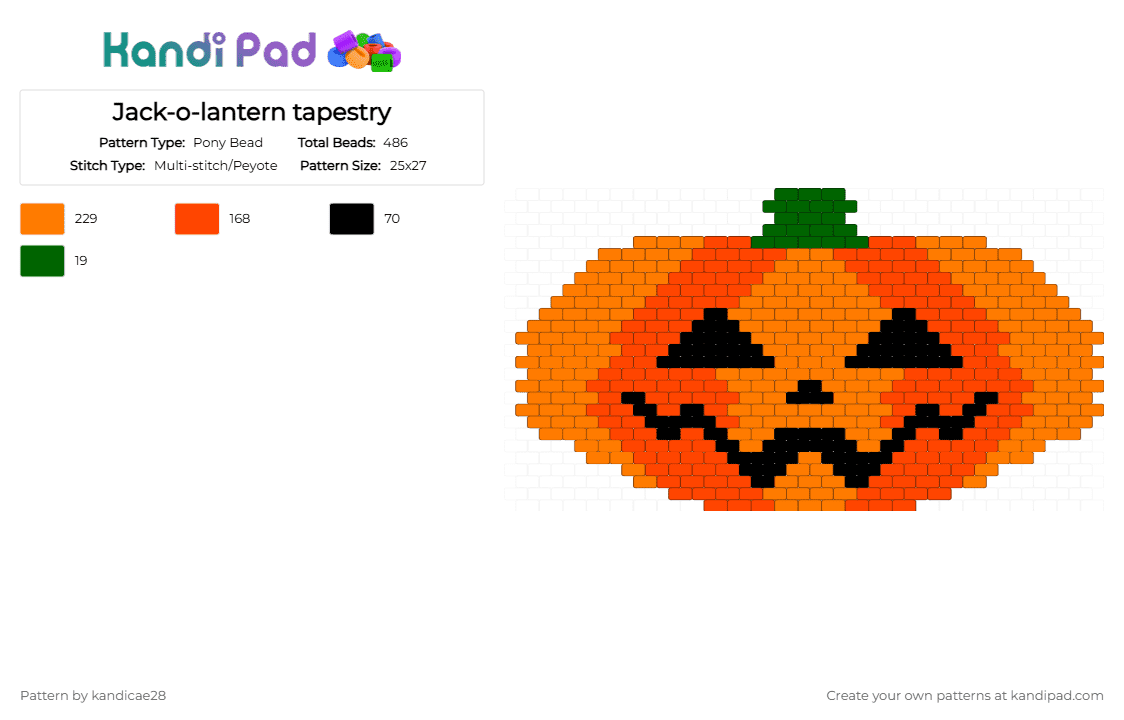 Jack-o-lantern tapestry - Pony Bead Pattern by kandicae28 on Kandi Pad - red,orange,jackolantern,kandipurse,peyotestitch,kanditapestry