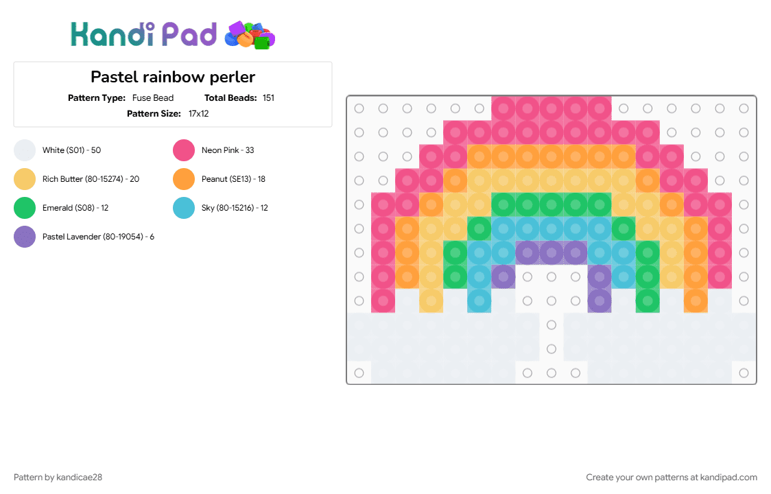 Pastel rainbow perler - Fuse Bead Pattern by kandicae28 on Kandi Pad - colorful, ennaria, monstarrr, orange, pastel, pink, rainbow, yellow