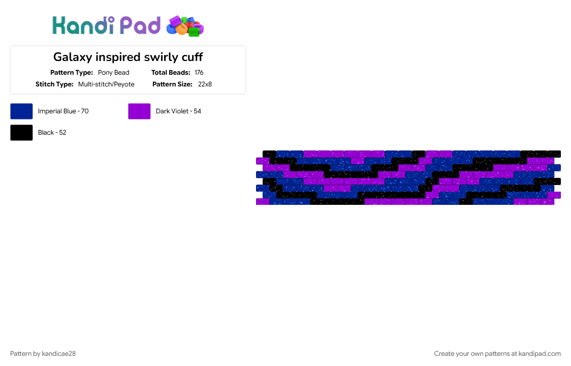 Galaxy inspired swirly cuff - Pony Bead Pattern by kandicae28 on Kandi Pad - black, galaxy, glitter, kandi cuff, peyote stitch, purple, space, sparkly