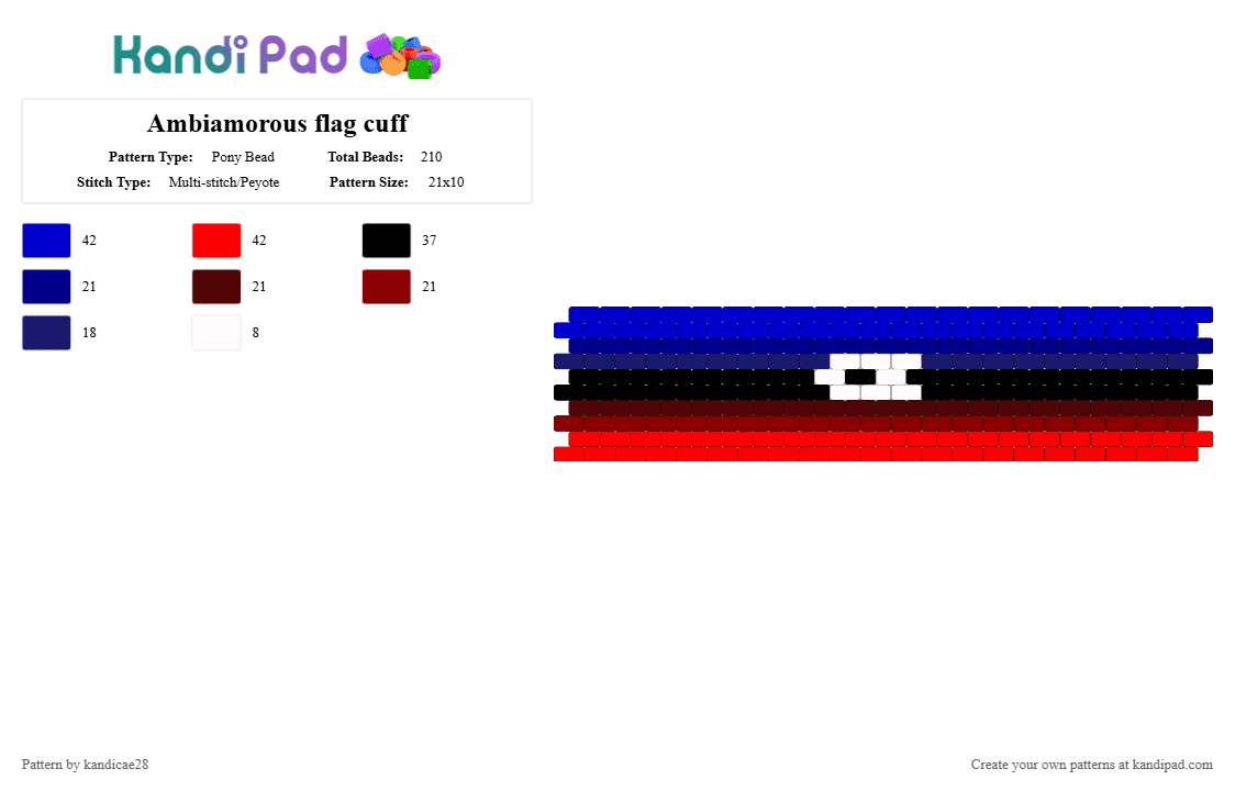 Ambiamorous flag cuff - Pony Bead Pattern by kandicae28 on Kandi Pad - ambiamorous, kandi cuff, peyote stitch, pride, pride flag, purple, red