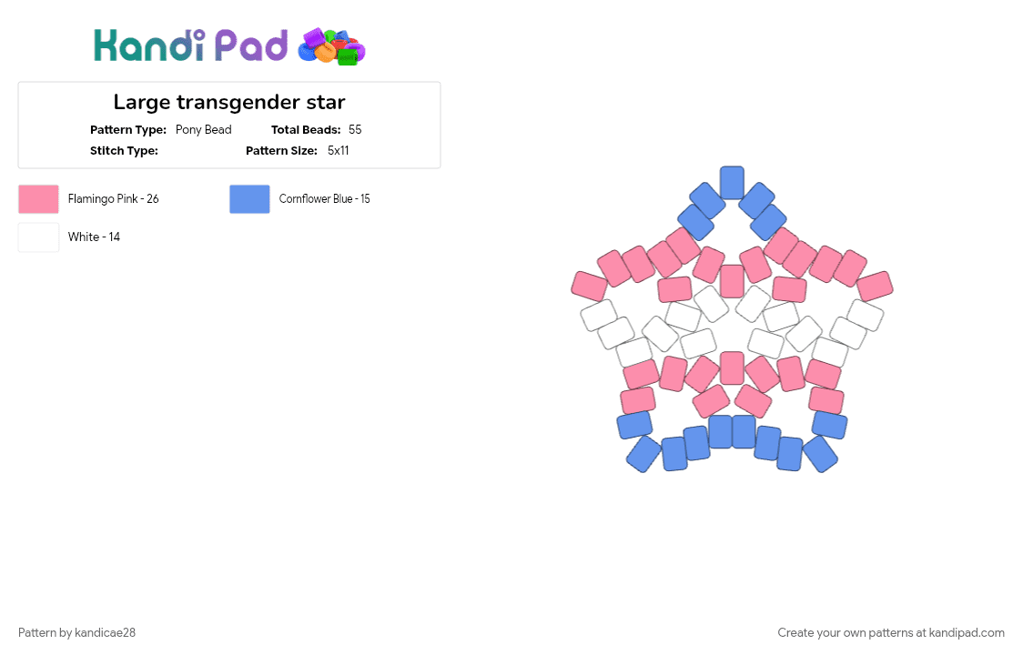 Large transgender star - Pony Bead Pattern by kandicae28 on Kandi Pad - lgbtqia, light blue, pink, pride, trans, transgender