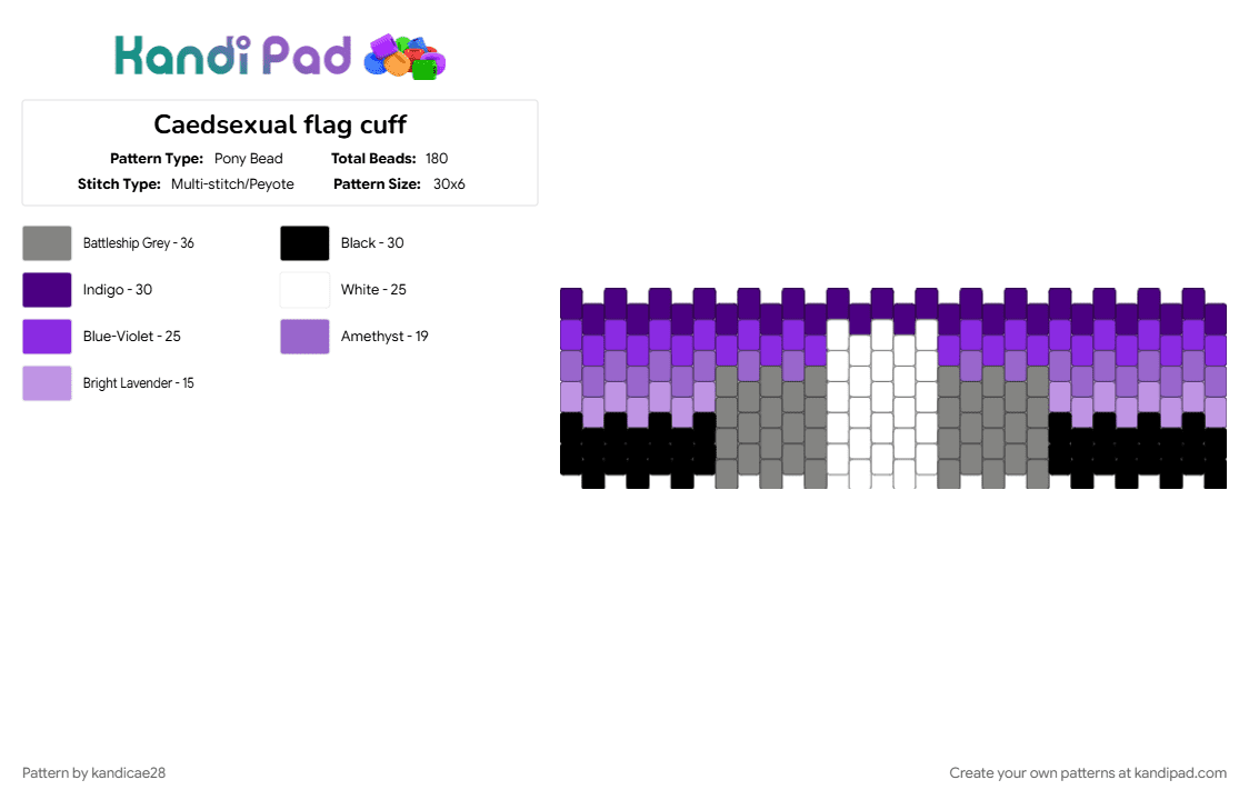 Caedsexual flag cuff - Pony Bead Pattern by kandicae28 on Kandi Pad - ace, ace spectrum, acespec, asexual, asexual spectrum, asexual umbrella, caedsexual, pride, purple