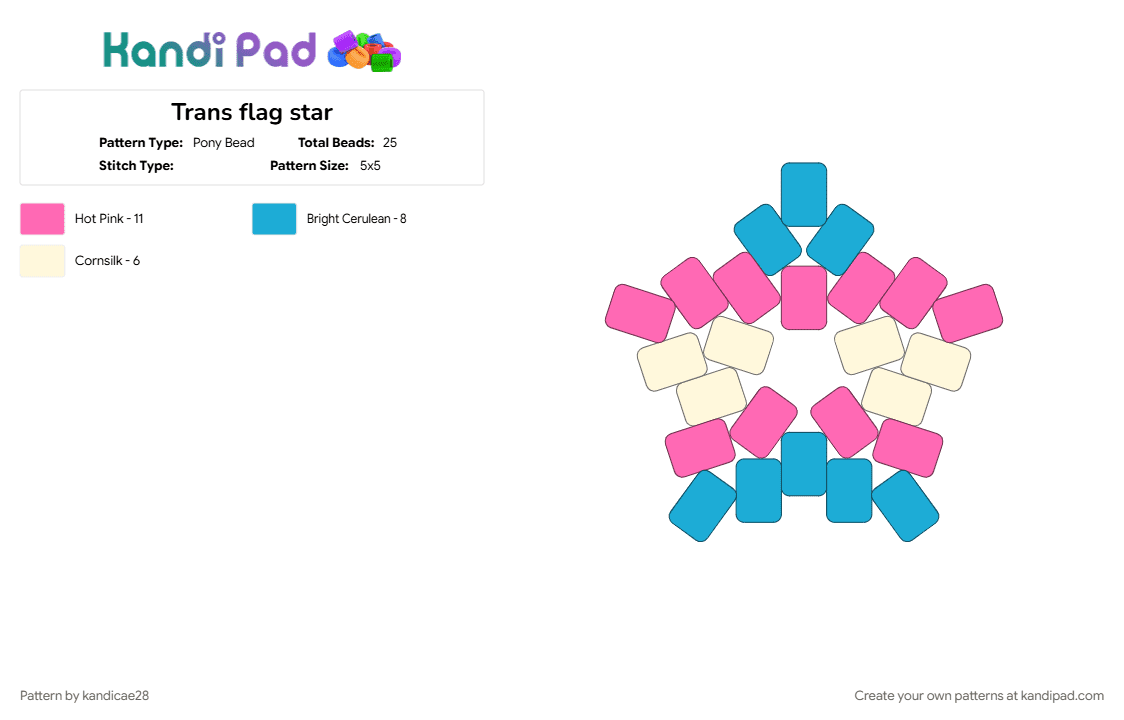 Trans flag star - Pony Bead Pattern by kandicae28 on Kandi Pad - kandi star, light blue, pink, pride, pride flag, trans, transgender