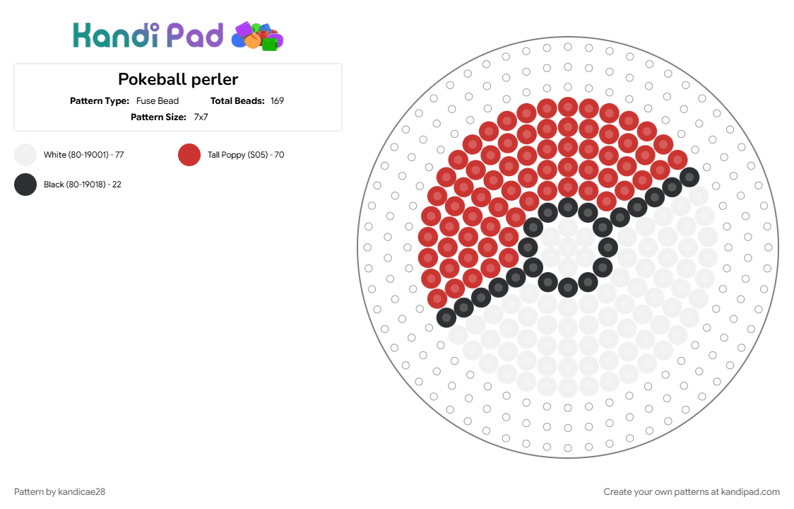 Pokeball perler - Fuse Bead Pattern by kandicae28 on Kandi Pad - perler, perler bead, pokeball, pokemon, red, white