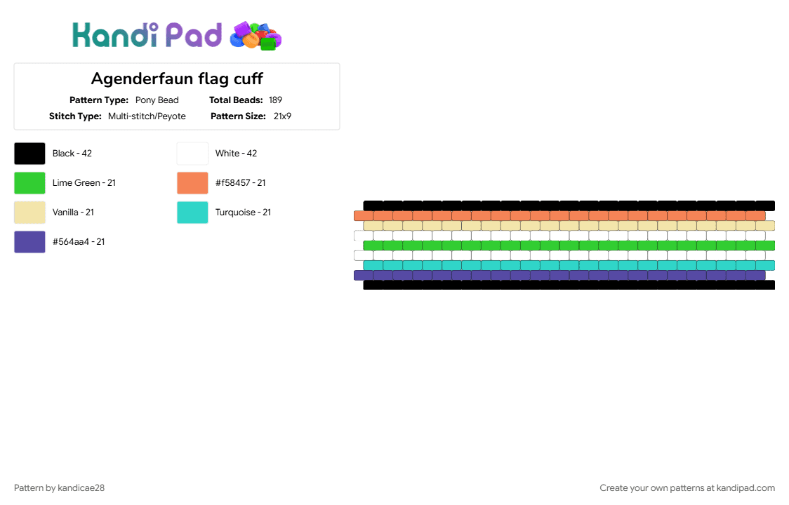 Agenderfaun flag cuff - Pony Bead Pattern by kandicae28 on Kandi Pad - agender, agenderfaun, colorful, genderfaun, lgbtqia, orange, pride, queer, teal