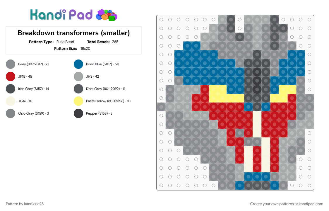 Breakdown transformers (smaller) - Fuse Bead Pattern by kandicae28 on Kandi Pad - blue, breakdown, gray, transformers