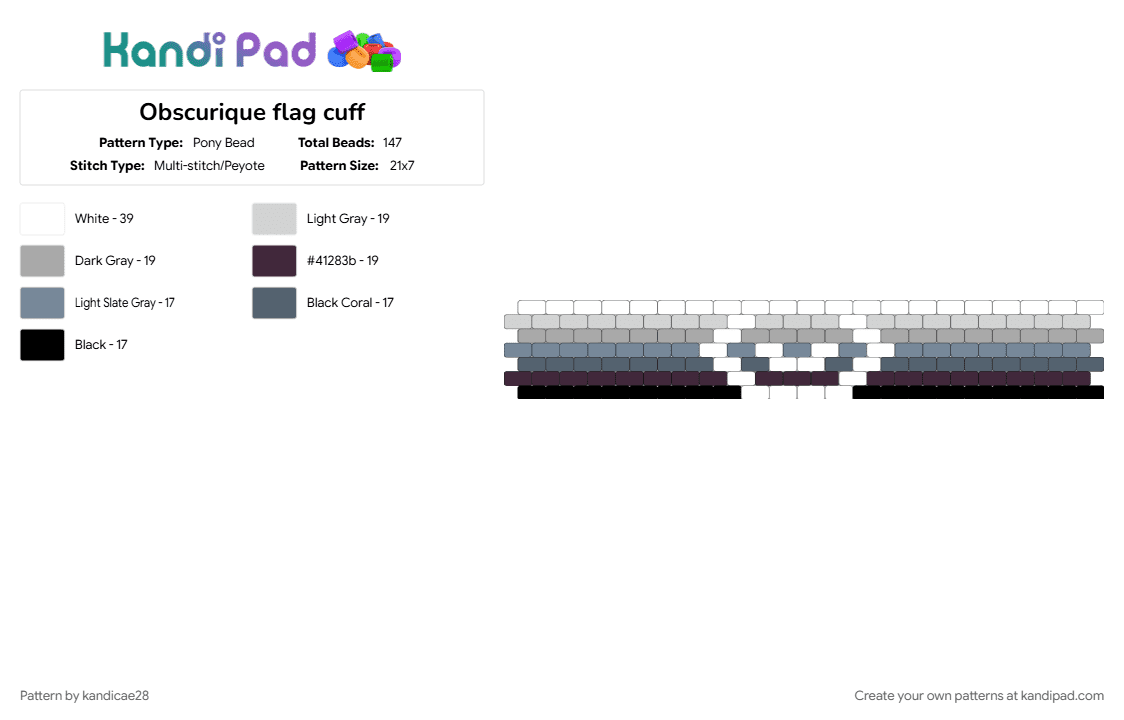 Obscurique flag cuff - Pony Bead Pattern by kandicae28 on Kandi Pad - beige, brown, gray, obscure label, obscure labels, obscurique, pride, purple