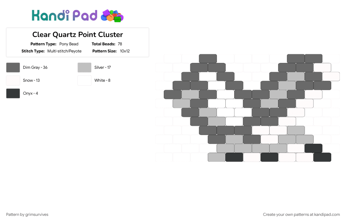 Clear Quartz Point Cluster - Pony Bead Pattern by grimsurvives on Kandi Pad - crystal, crystals, quartz, simple, witchcraft, witchy