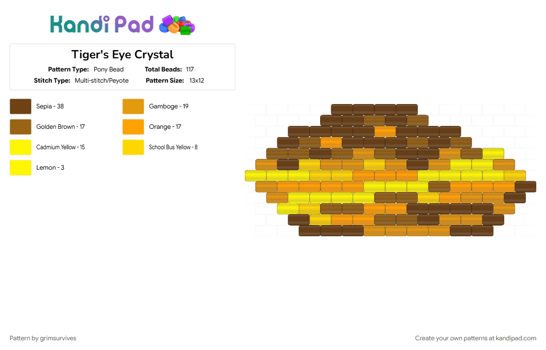 Tiger\'s Eye Crystal - Pony Bead Pattern by grimsurvives on Kandi Pad - crystal, crystals, cute, tigerseye, witchcraft, witchy