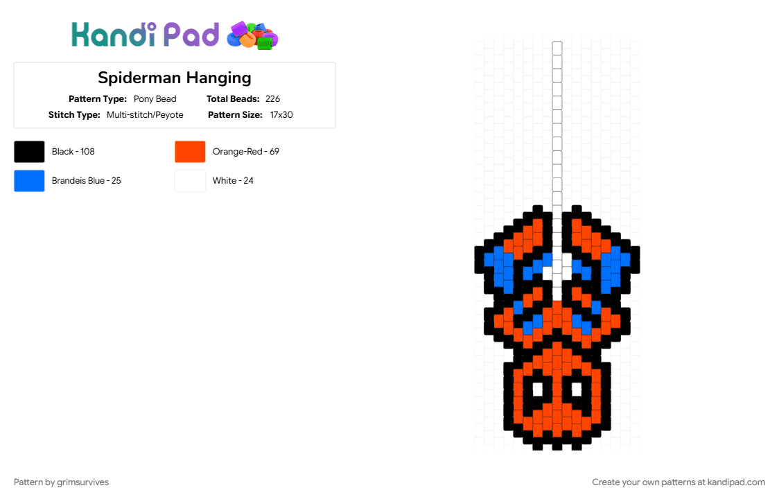 Spiderman Hanging - Pony Bead Pattern by grimsurvives on Kandi Pad - blue, character, gaming, marvel, red, spiderman, spidey, superhero, video game