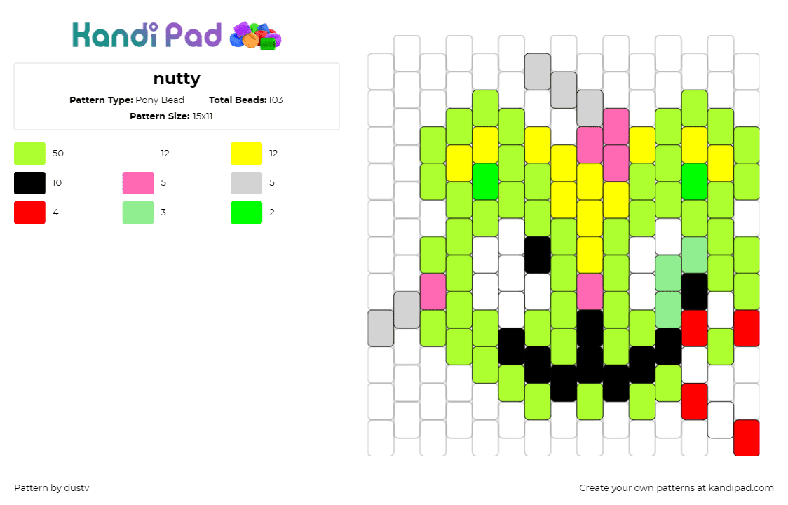 nutty - Pony Bead Pattern by dustv on Kandi Pad - nutty,happy tree friends,squirrel,sugar,candy,sweet,character,green