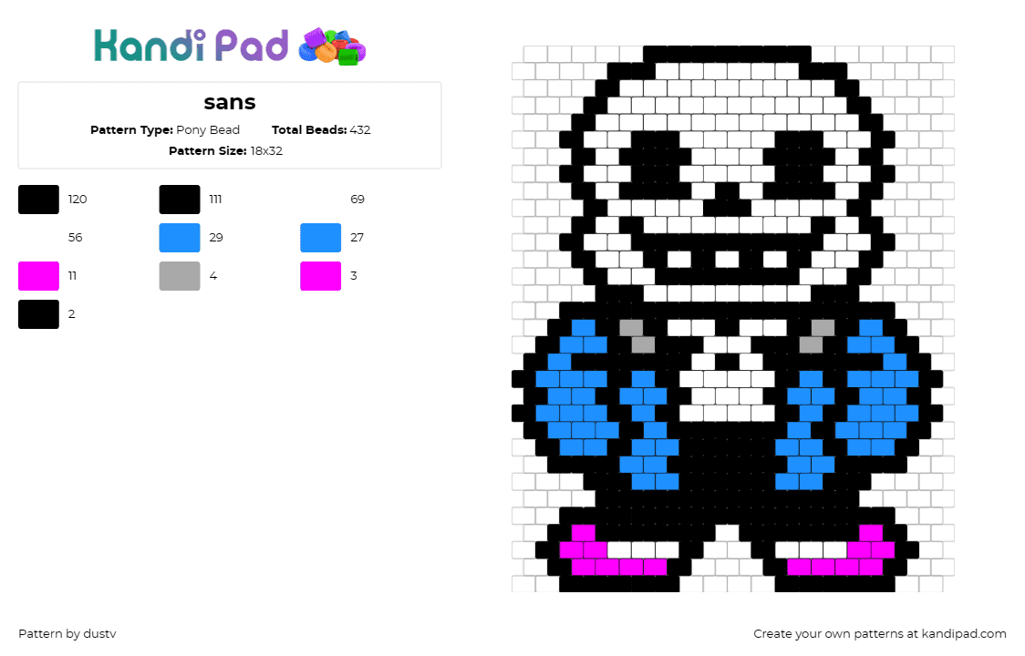 sans - Pony Bead Pattern by dustv on Kandi Pad - sans,undertale,character,video game,cool,skeleton,white,blue