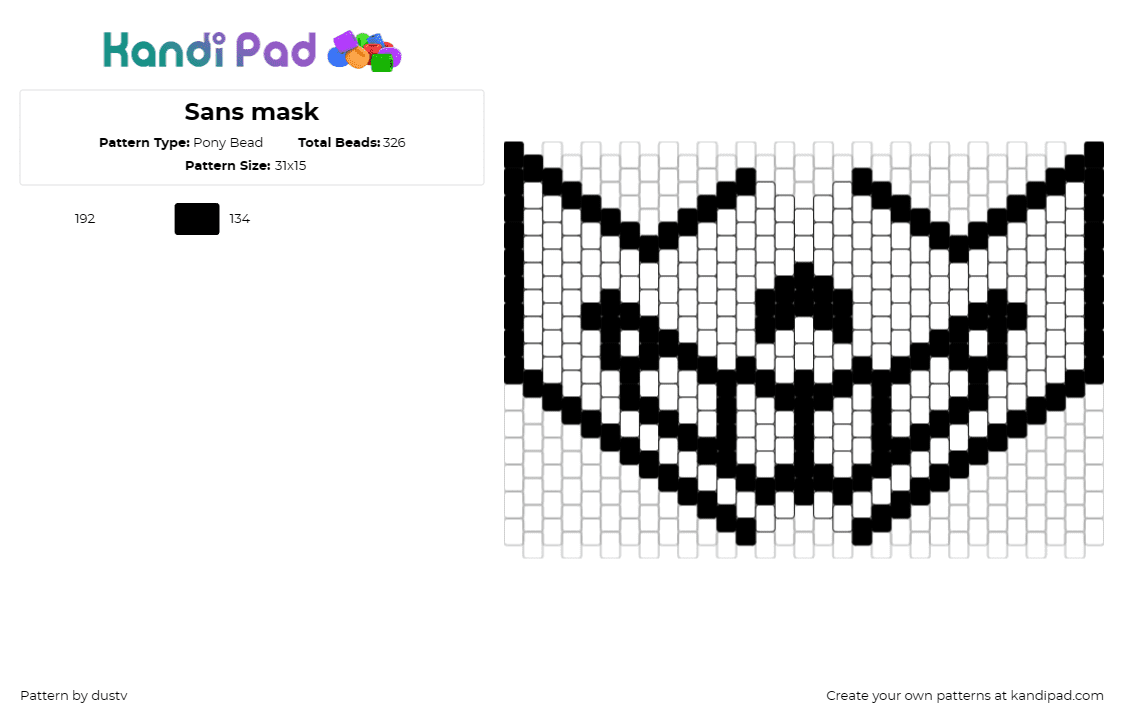 Sans mask - Pony Bead Pattern by dustv on Kandi Pad - sans,undertale,mask,character,video game,white