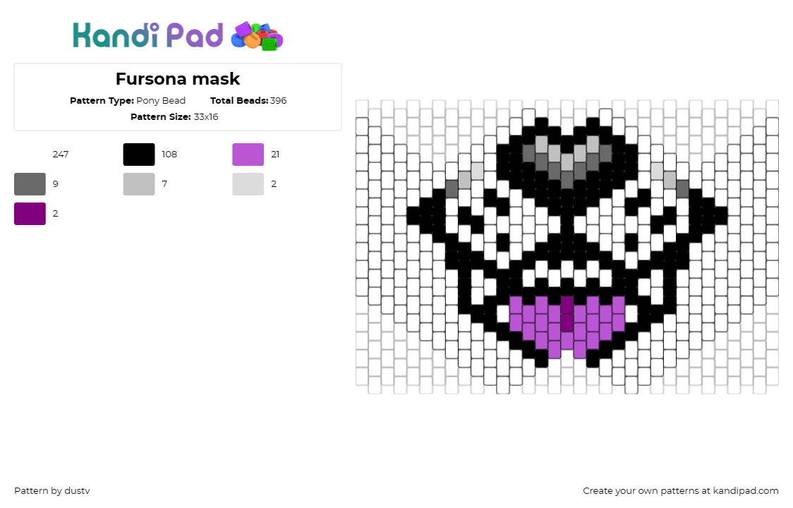 Fursona mask - Pony Bead Pattern by dustv on Kandi Pad - fursona,furry,community,mask,animal,face,tongue,white