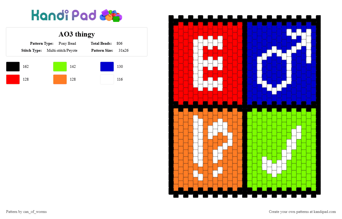AO3 thingy - Pony Bead Pattern by can_of_worms on Kandi Pad - green, orange, purple, red