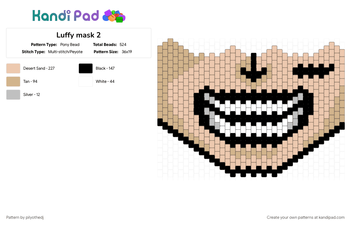 Luffy mask 2 - Pony Bead Pattern by pilyothedj on Kandi Pad - beige, luffy, one piece