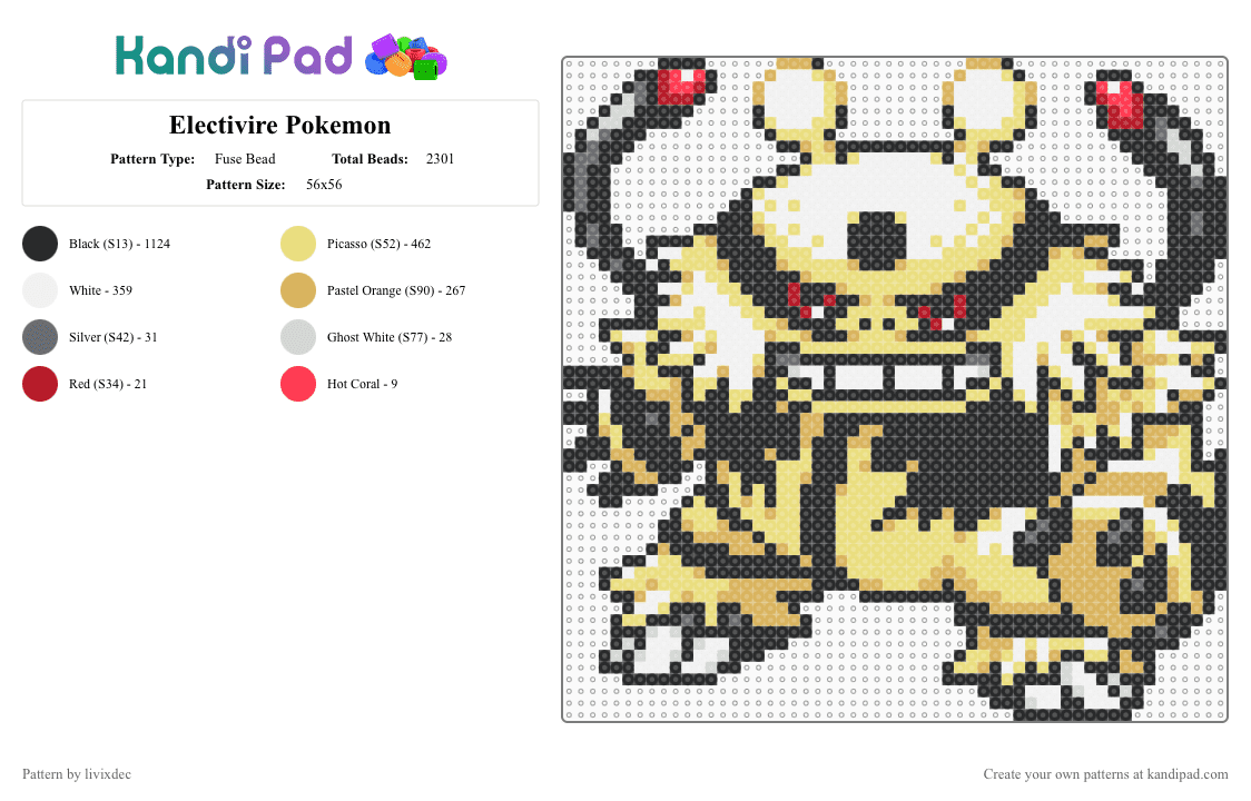 Electivire Pokemon - Fuse Bead Pattern by livixdec on Kandi Pad - black, electivire, orange, perler, pokemon, yellow