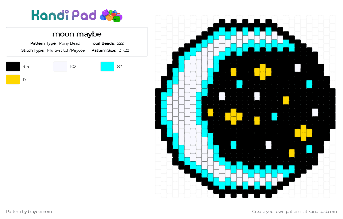 moon maybe - Pony Bead Pattern by blaydemom on Kandi Pad - black, light blue