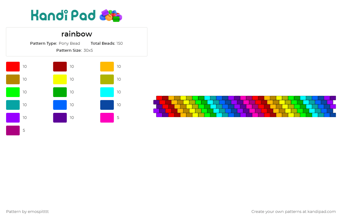 rainbow - Pony Bead Pattern by emospitttt on Kandi Pad - rainbows,stripes,colorful,cuff