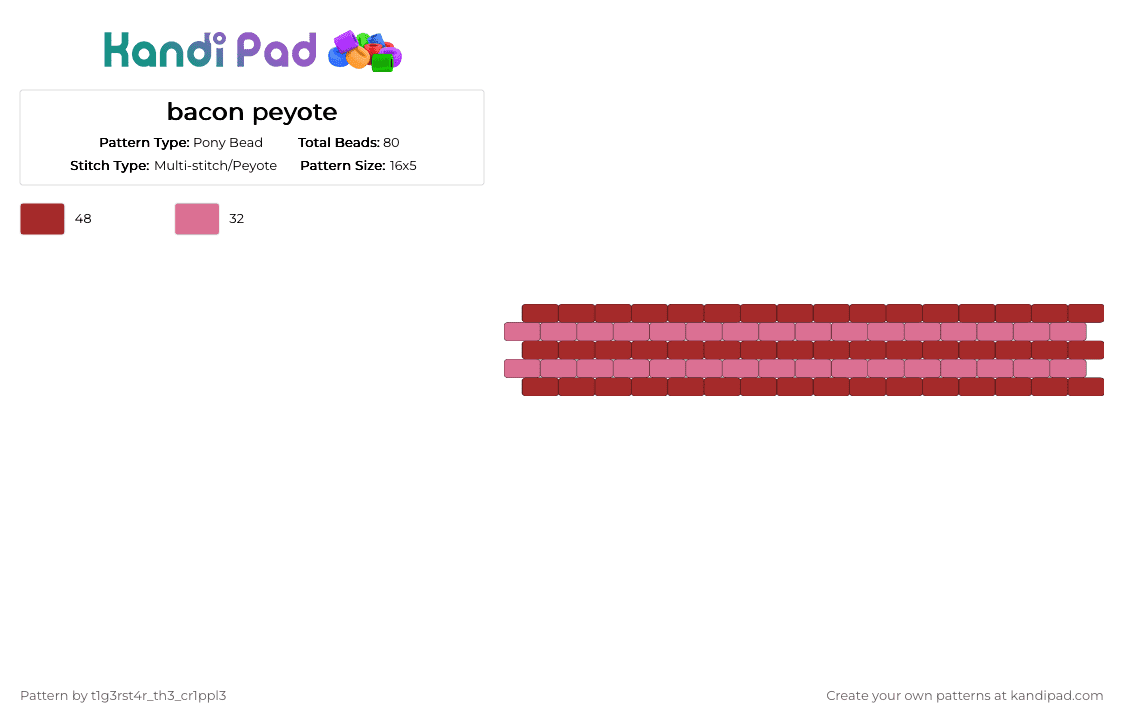 bacon peyote - Pony Bead Pattern by t1g3rst4r_th3_cr1ppl3 on Kandi Pad - red,pink,cotdfoodfestival,bacon,peyotecuff,food,yumyum,ham